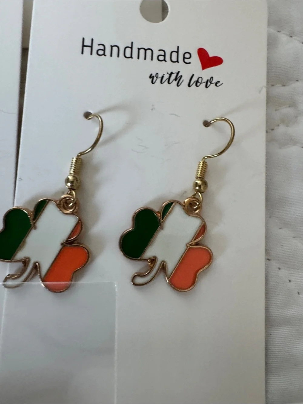 Bulk- Handmade Irish Flag & Shamrock Earrings - Green, White, Orange - Picture 5 of 10